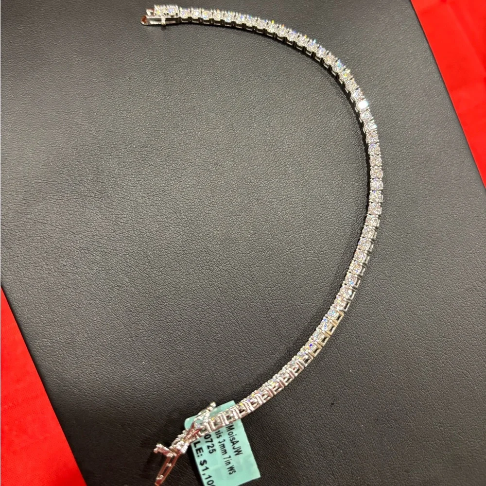 Moissanite Sterling Silver Tennis Bracelet. 9.0 ct. 3mm , 7”. GRA provided - Picture 4 of 5